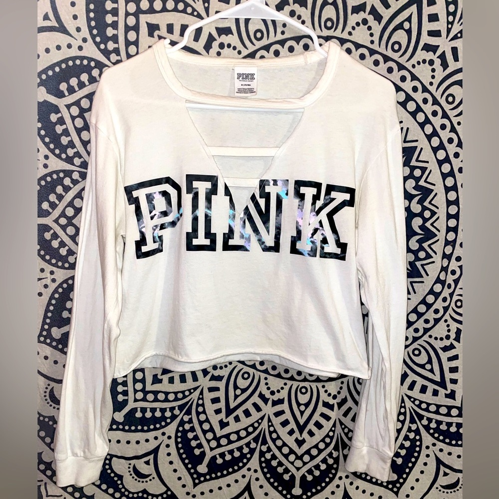 PINK sexy cropped long sleeve tee